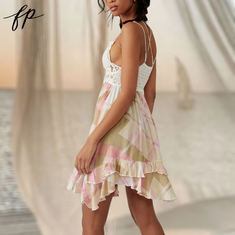 **SOLD** FREE PEOPLE Adella Sleeveless Printed Mini Slip Dress in Ivory NWT - Picture 3 of 16
